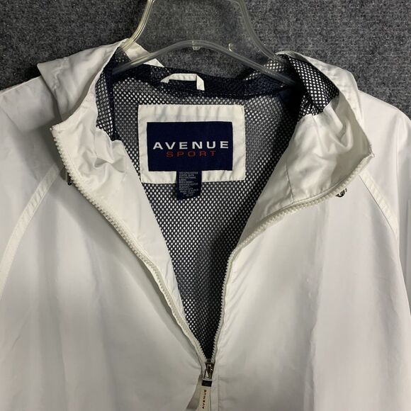 Avenue Sport White Hooded Full Zip Windbreaker Jacket Women 18/20 Zipper Pockets - Picture 5 of 14